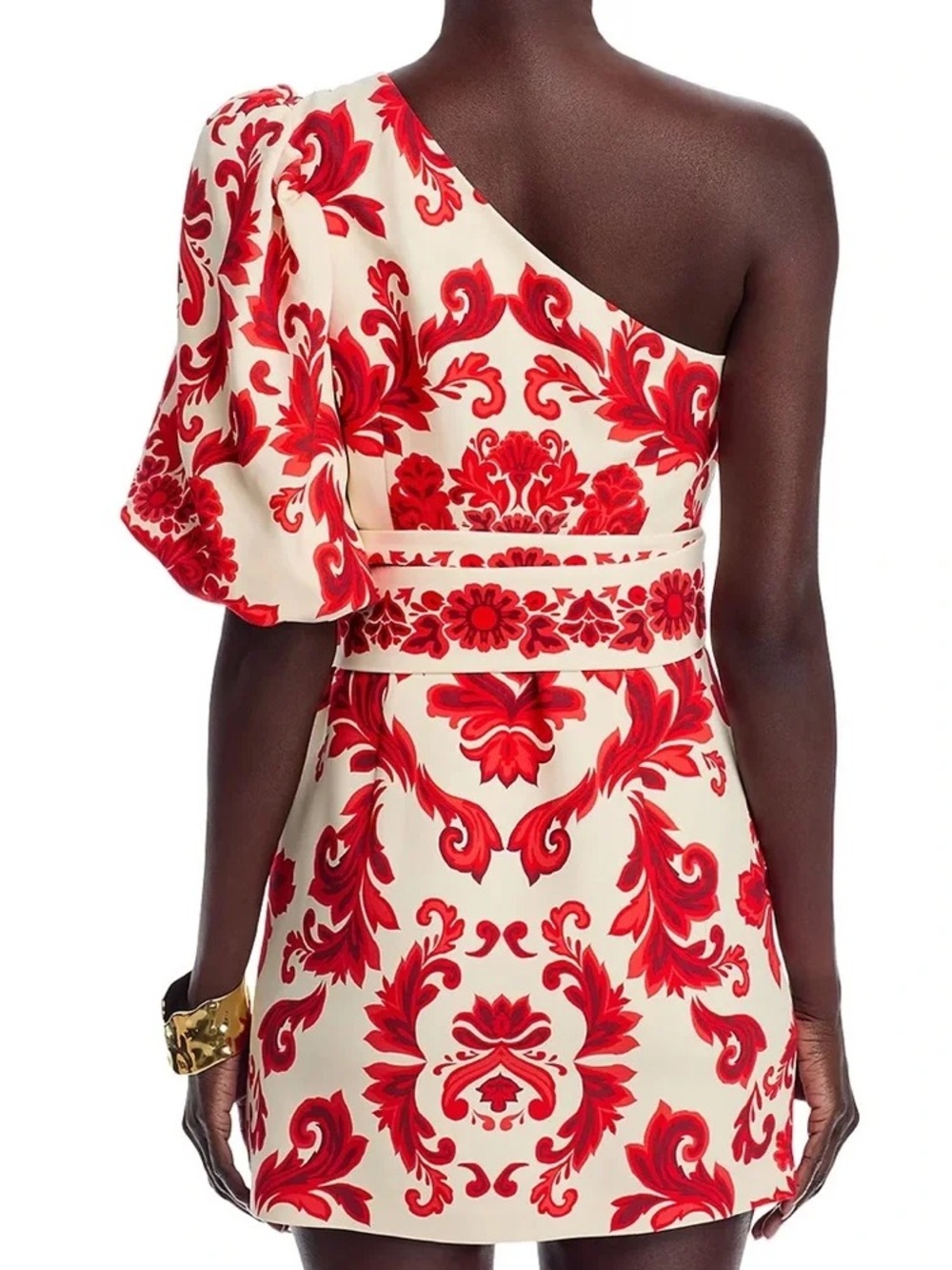 Cara Cara Red and white Floral One-Shoulder Puff-Sleeve Dress